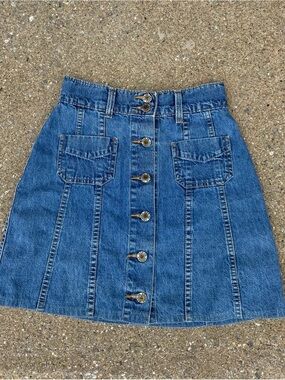 Vintage 90s Denim A-Line Skirt Button Front Back Pockets mid Wash Y2K Arizona